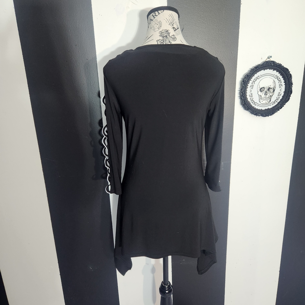 Joseph Ribkoff Black Scoop Neck Tunic with Lattice Trim - Picture 4 of 5